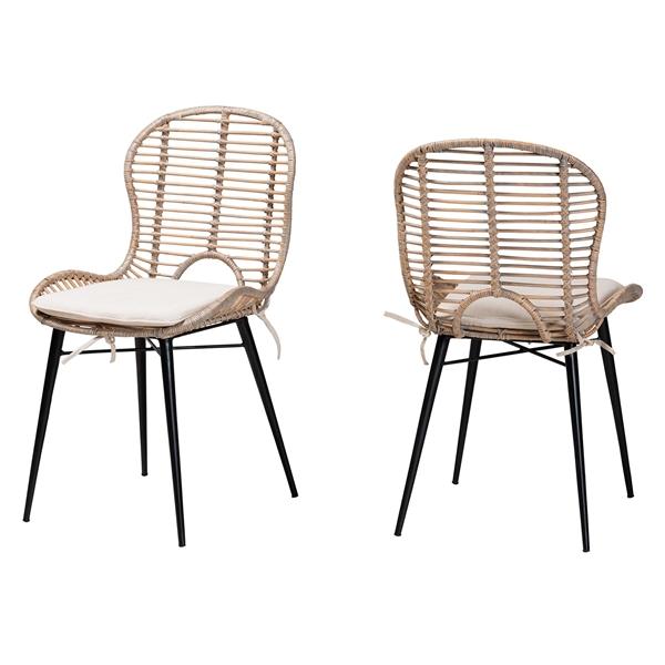 baxton studio bali & pari Brenna Modern Bohemian Greywashed Rattan and Black Metal 2-Piece Dining Chair Set
