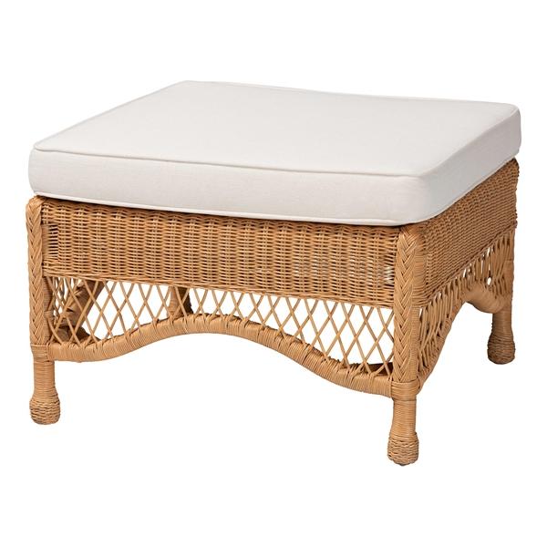 baxton studio bali & pari Brooklyn Bohemian Light Honey Braided Rattan Ottoman Stool