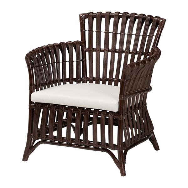 baxton studio bali & pari Brooklyn Bohemian Very Dark Brown Rattan Arm Chair
