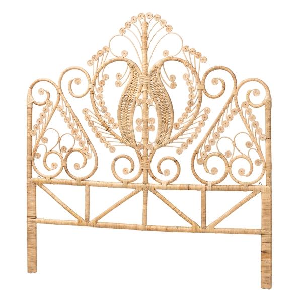 baxton studio bali & pari Caelinus Modern Bohemian Natural Brown Rattan Queen Size Standalone Headboard