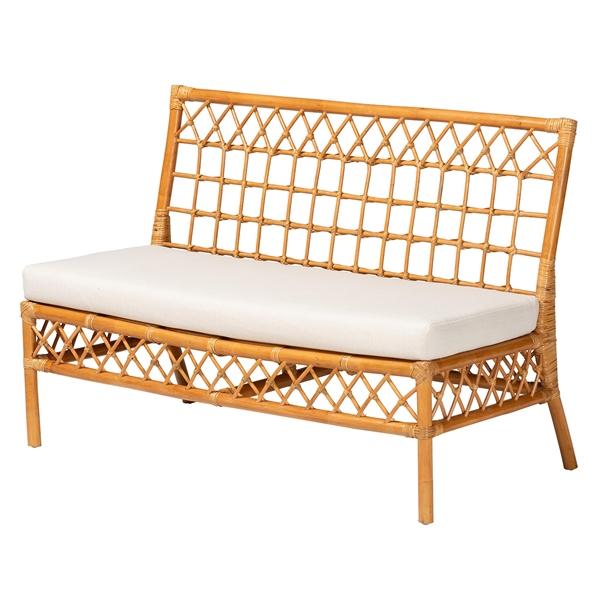 baxton studio bali & pari Capella Modern Bohemian Honey Rattan Dining Bench