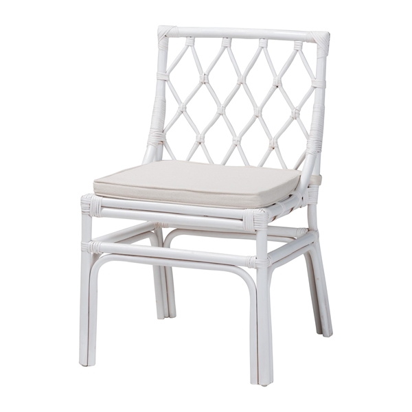 baxton studio bali & pari Carwyn Bohemian White Rattan Dining Chair