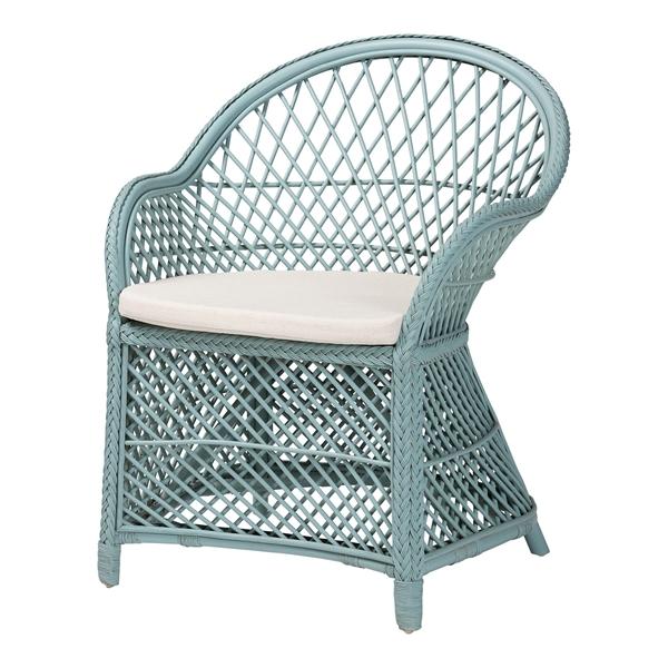 baxton studio bali & pari Casilda Bohemian Light Blue Braided Rattan Arm Chair