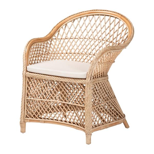 baxton studio bali & pari Casilda Bohemian Natural Braided Rattan Arm Chair