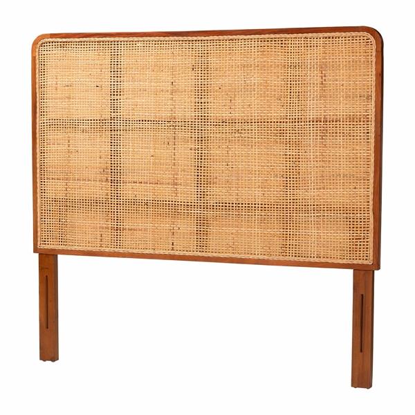 baxton studio bali & pari Caspia Bohemian Natural Rattan and Mahogany Wood Queen Size Headboard