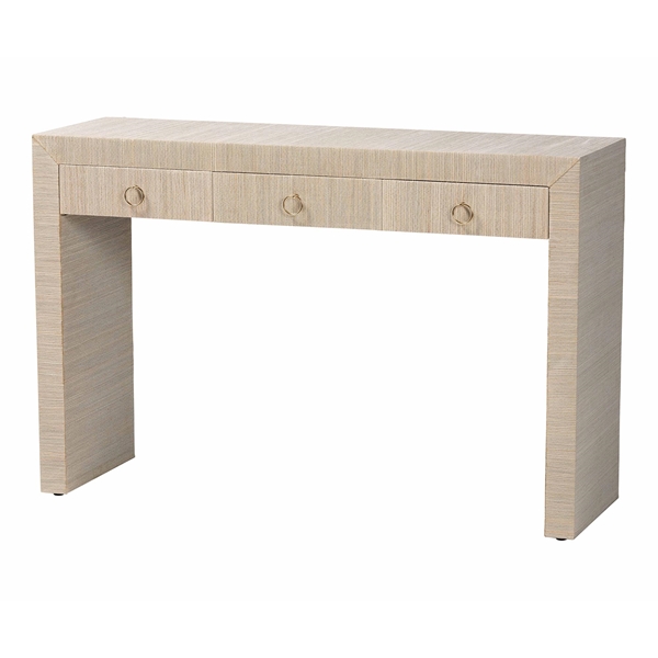 baxton studio bali & pari Cielo Bohemian Woven Natural Grasscloth 3-Drawer Console Table