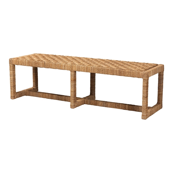 baxton studio bali & pari Cipally Bohemian Seagrass and Mahogany Wood Accent Bench
