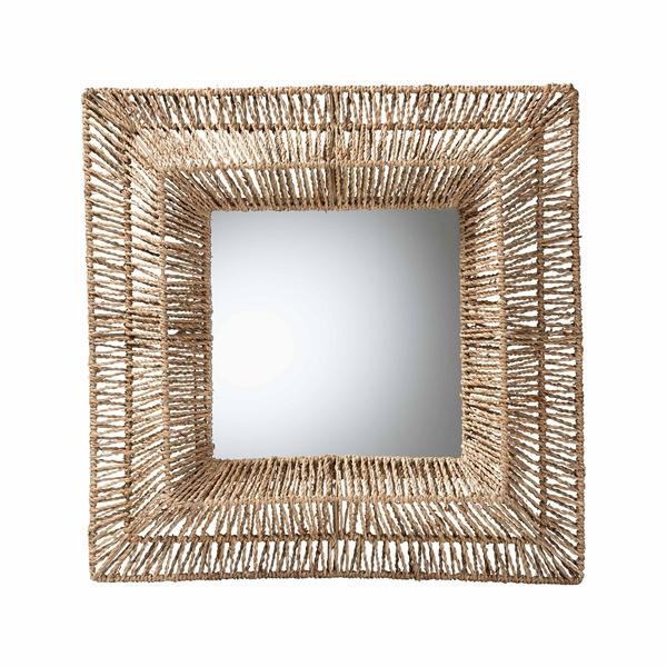 baxton studio bali & pari Collice Modern Bohemian Metal and Natural Brown Seagrass Accent Wall Mirror