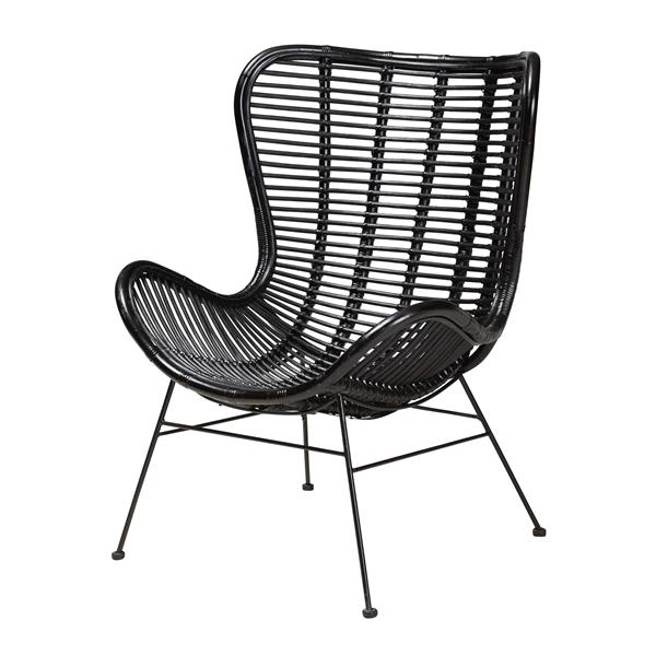 baxton studio bali & pari Colorado Modern Bohemian Black Rattan and Metal Accent Chair