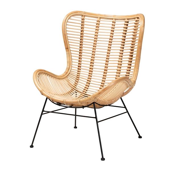 baxton studio bali & pari Colorado Modern Bohemian Natural Brown Rattan and Black Metal Accent Chair