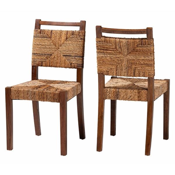 baxton studio bali & pari Cordoba Bohemian Natural Seagrass and Mahogany Wood 2-Piece Dining Chair