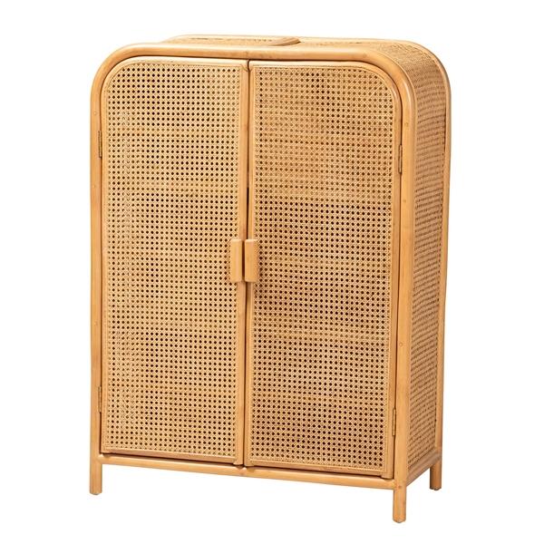 baxton studio bali & pari Curacao Modern Bohemian Light Honey Rattan 2-Door Storage Cabinet