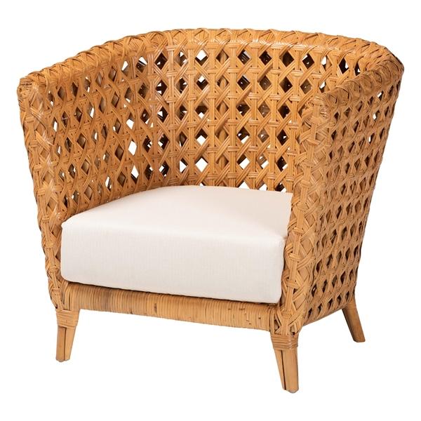 baxton studio bali & pari Daiwa Bohemian Light Honey Ratan Accent Chair