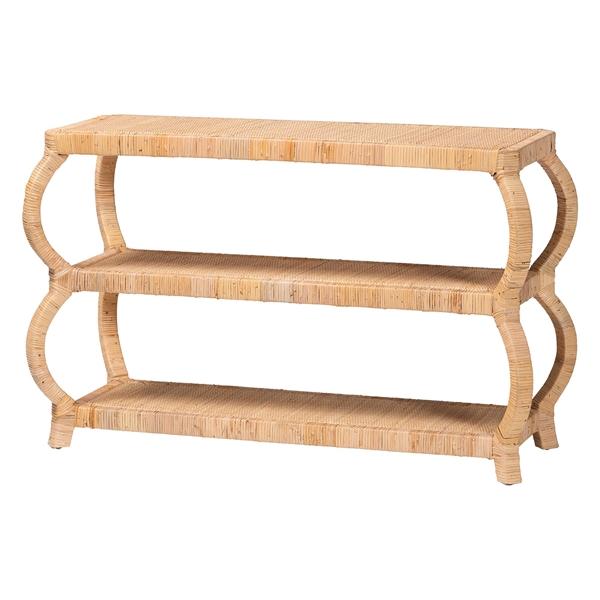 baxton studio bali & pari Dalida Bohemian Natural Rattan 3-Tier Console Table