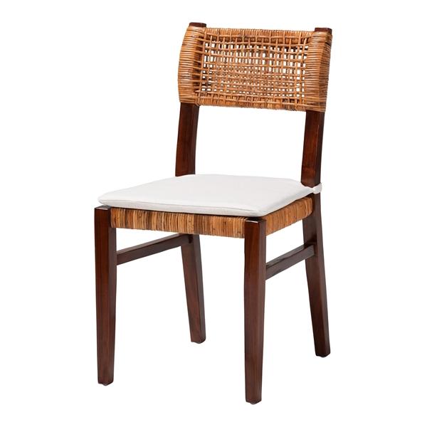 baxton studio bali & pari Dameka Bohemian Light Honey Rattan and Dark Brown Wood Dining Chair