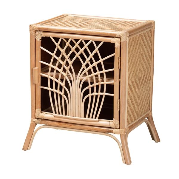 baxton studio bali & pari Danna Modern Bohemian Natural Brown Rattan Nightstand