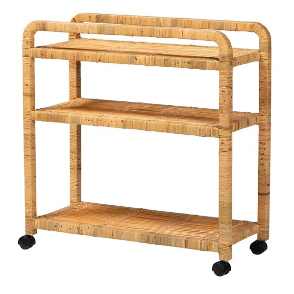 baxton studio bali & pari Delphine Modern Bohemian Natural Rattan Kitchen Cart