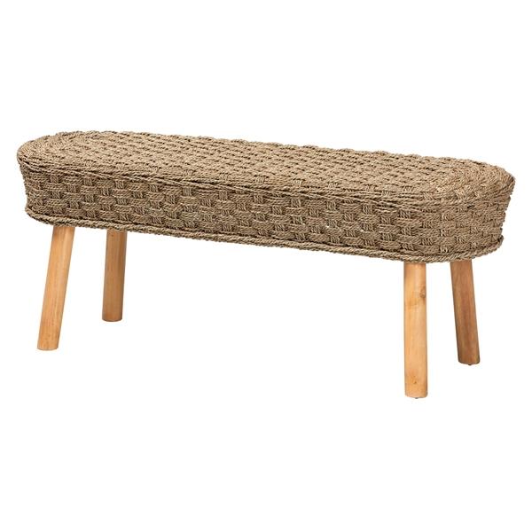 baxton studio bali & pari Denver Modern Bohemian Natural Seagrass and Acacia Wood Accent Bench