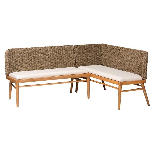 baxton studio bali & pari Denver Modern Bohemian Natural Seagrass and Acacia Wood 2-Piece Dining Nook Banquette Set