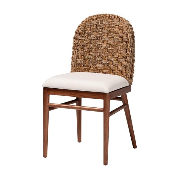 baxton studio bali & pari Denver Modern Bohemian Walnut Brown Finished Acacia Wood and Seagrass Dining Chair