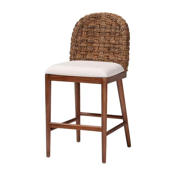 baxton studio bali & pari Denver Modern Bohemian Walnut Brown Finished Acacia Wood and Seagrass Counter Stool