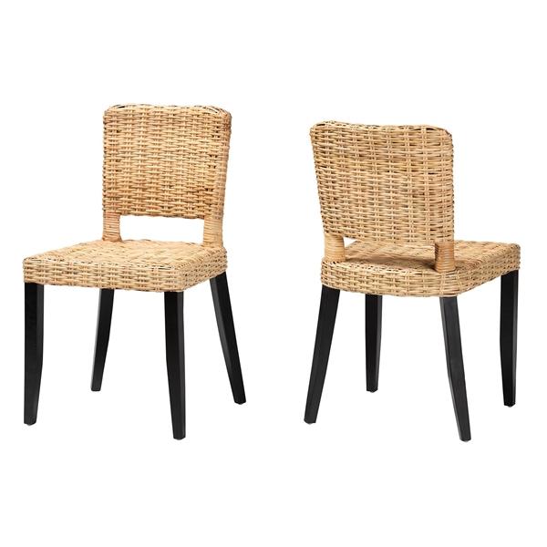 baxton studio bali & pari Dermot Modern Bohemian Dark Brown Finished Wood and Natural Rattan 2-Piece Dining Chair Set