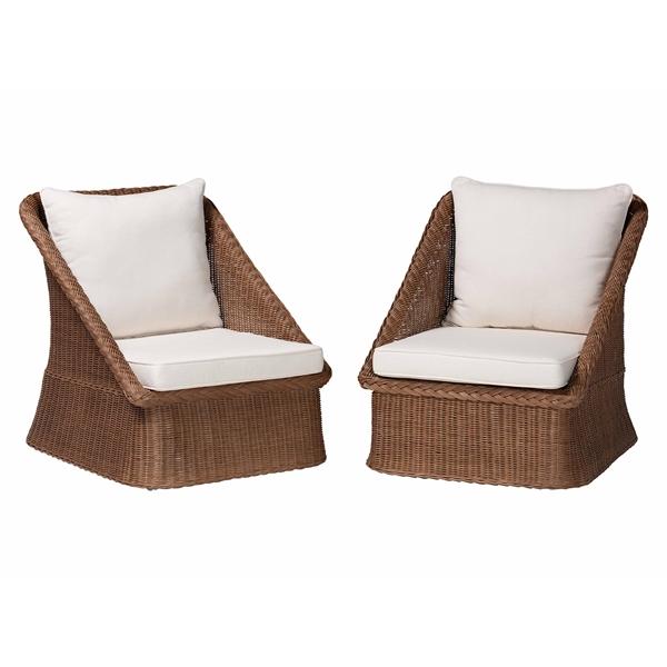 baxton studio bali & pari Derris Bohemian Peanut Brown Braided Rattan 2-Piece Arm Chair Set