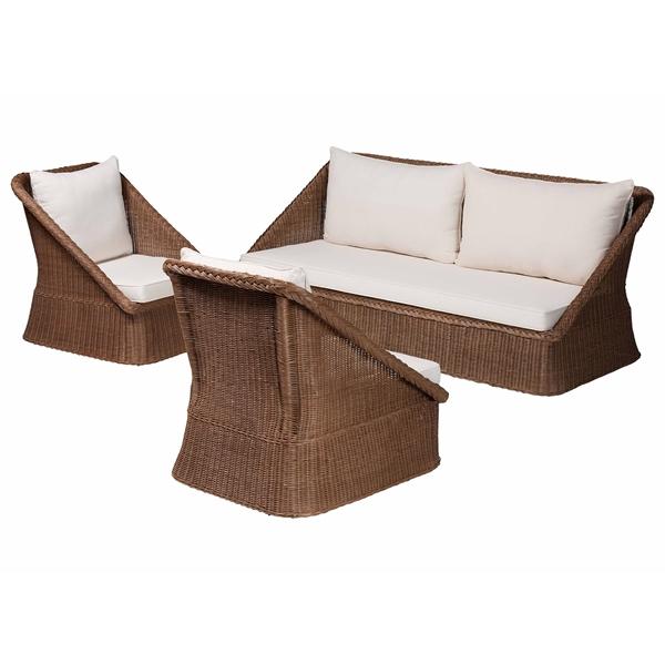baxton studio bali & pari Derris Bohemian Peanut Brown Braided Rattan 3-Piece Living Room Set