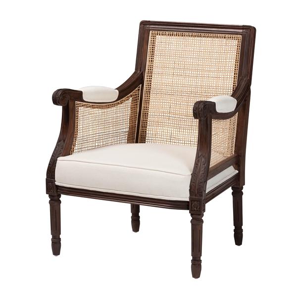 baxton studio bali & pari Desmond Traditional French Beige Fabric and Dark Brown Finished Wood Accent Chair