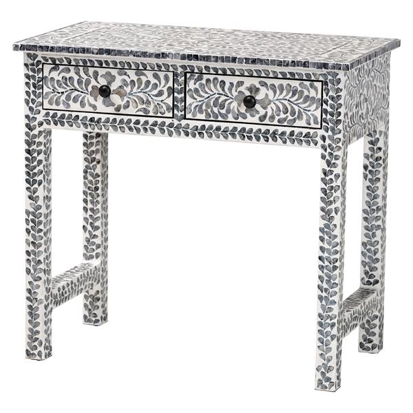 baxton studio bali & pari Diata Coastal Black and White Mother of Pearl Capiz Shell 2-Drawer Console Table