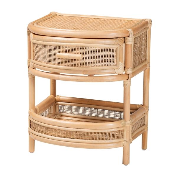 baxton studio bali & pari Divitia Bohemian Natural Rattan 1-Drawer Nightstand