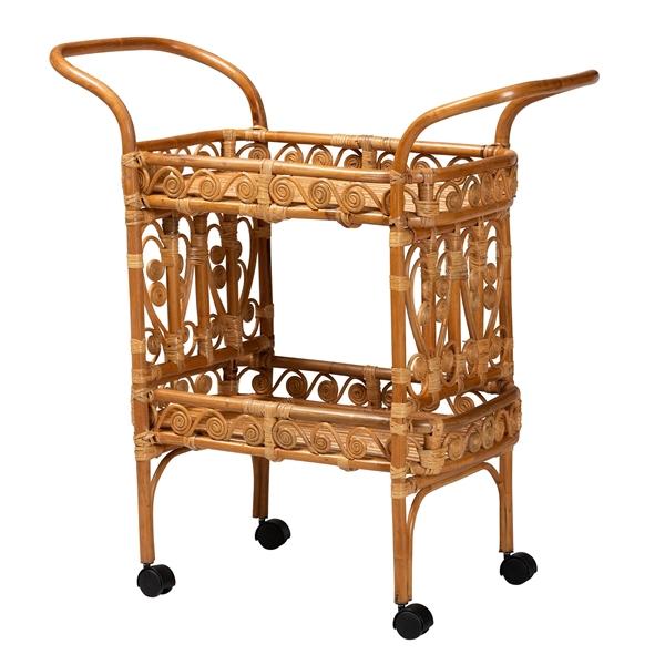 baxton studio bali & pari Diwata Modern Bohemian Natural Brown Rattan Kitchen Cart