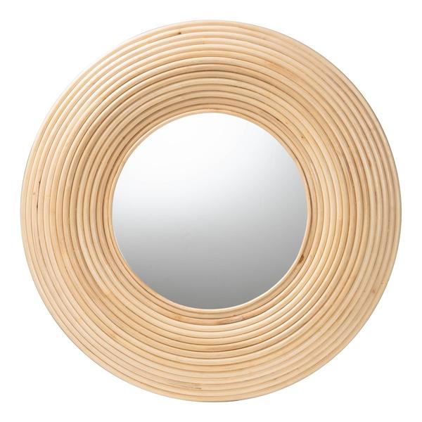 baxton studio bali & pari Drucilla Modern Bohemian Natural Brown Rattan Round Accent Wall Mirror