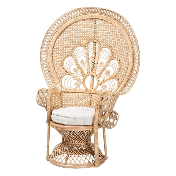 baxton studio bali & pari Ediva Modern Bohemian Natural Brown Rattan Peacock Accent Chair