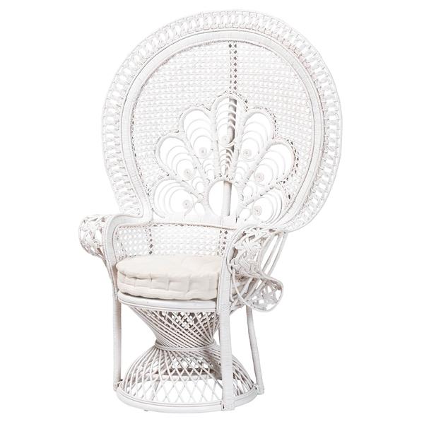 baxton studio bali & pari Ediva Modern Bohemian White Natural Rattan Peacock Accent Chair