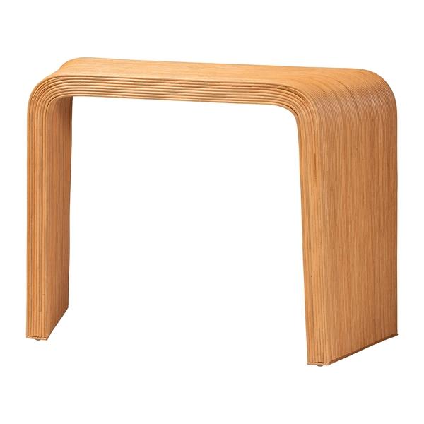 baxton studio bali & pari Eilis Bohemian Light Honey Fluted Rattan Waterfall Console Table
