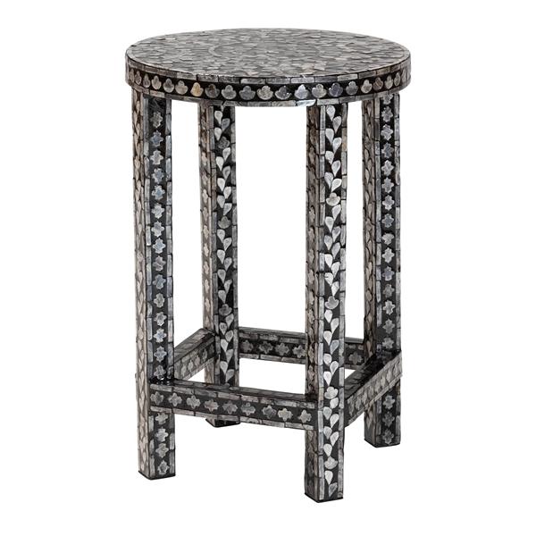 baxton studio bali & pari Elara Coastal Black and White Mother of Pearl Capiz Shell End Table