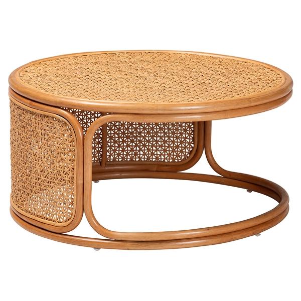 baxton studio bali & pari Eldon Bohemian Honey Rattan Coffee Table