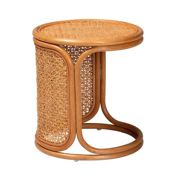 baxton studio bali & pari Eldon Bohemian Honey Rattan End Table