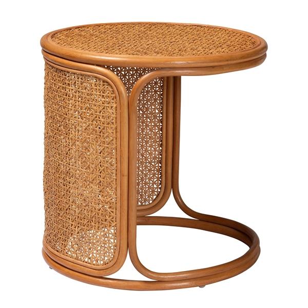 baxton studio bali & pari Eldon Bohemian Honey Rattan Large End Table