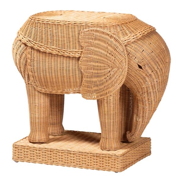 baxton studio bali & pari Elissa Bohemian Light Honey Rattan Elephant End Table