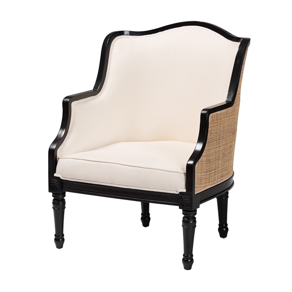 baxton studio bali & pari Elizette Traditional French Beige Fabric and Black Finished Wood Accent Chair