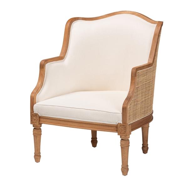 baxton studio bali & pari Elizette Traditional French Beige Fabric and Honey Oak Finished Wood Accent Chair