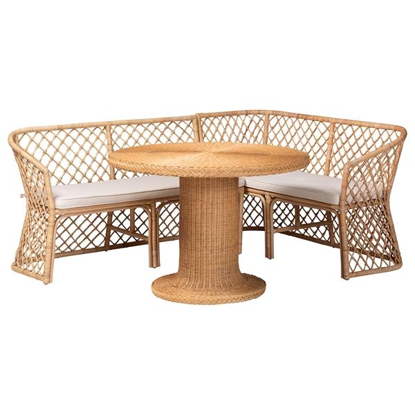 baxton studio bali & pari Ellard Bohemian Light Honey Rattan 3-Piece Dining Nook Set