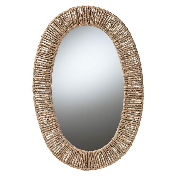 baxton studio bali & pari Elwyn Modern Bohemian Metal and Natural Brown Seagrass Accent Wall Mirror
