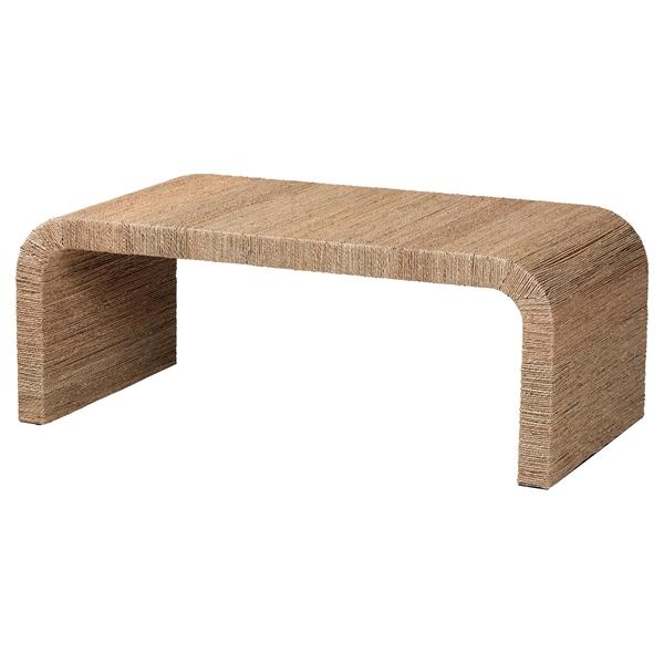 baxton studio bali & pari Eviana Japandi Natural Seagrass Waterfall Coffee Table