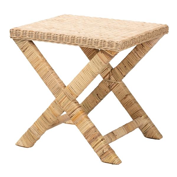 baxton studio bali & pari Farica Modern Bohemian Natural Rattan And Mahogany Accent Bench
