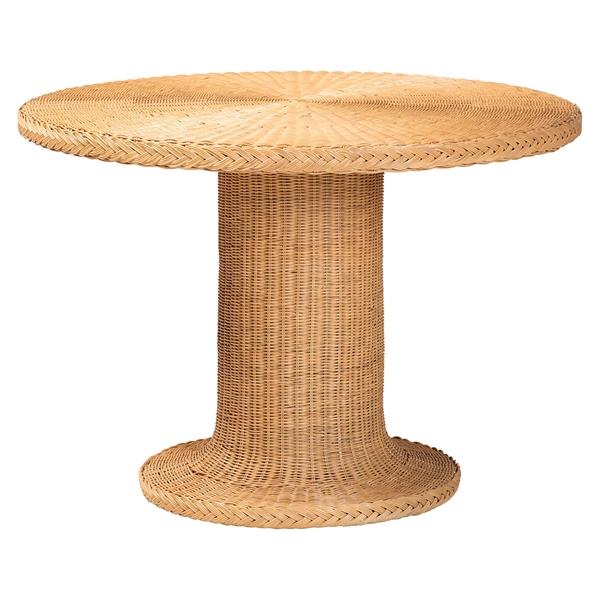 baxton studio bali & pari Farrow Bohemian Braided Light Honey Rattan Dining Table