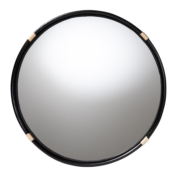 baxton studio bali & pari Fenicia Round Rattan Wall Mirror with Black Frame - Decorative Framed Mirror for Entryway Living Room or Bathroom