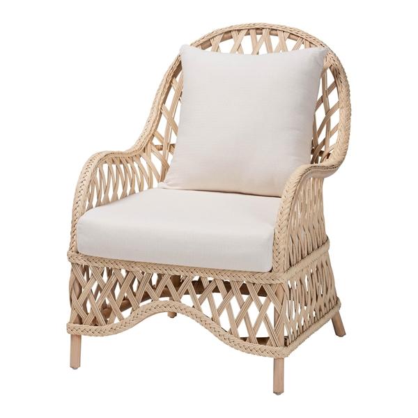 baxton studio bali & pari Florence Bohemian Ivory Braided Rattan Arm Chair